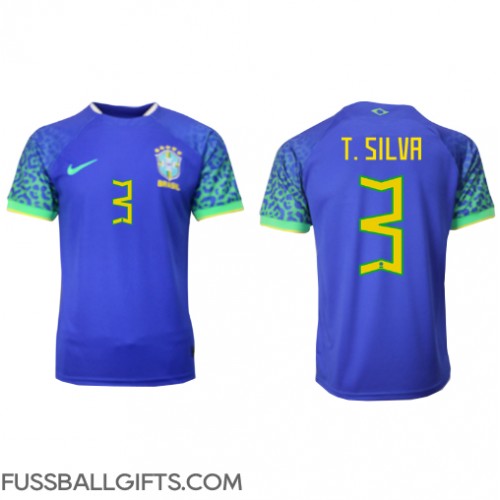 Brasilien Thiago Silva #3 Fußballbekleidung Auswärtstrikot WM 2022 Kurzarm